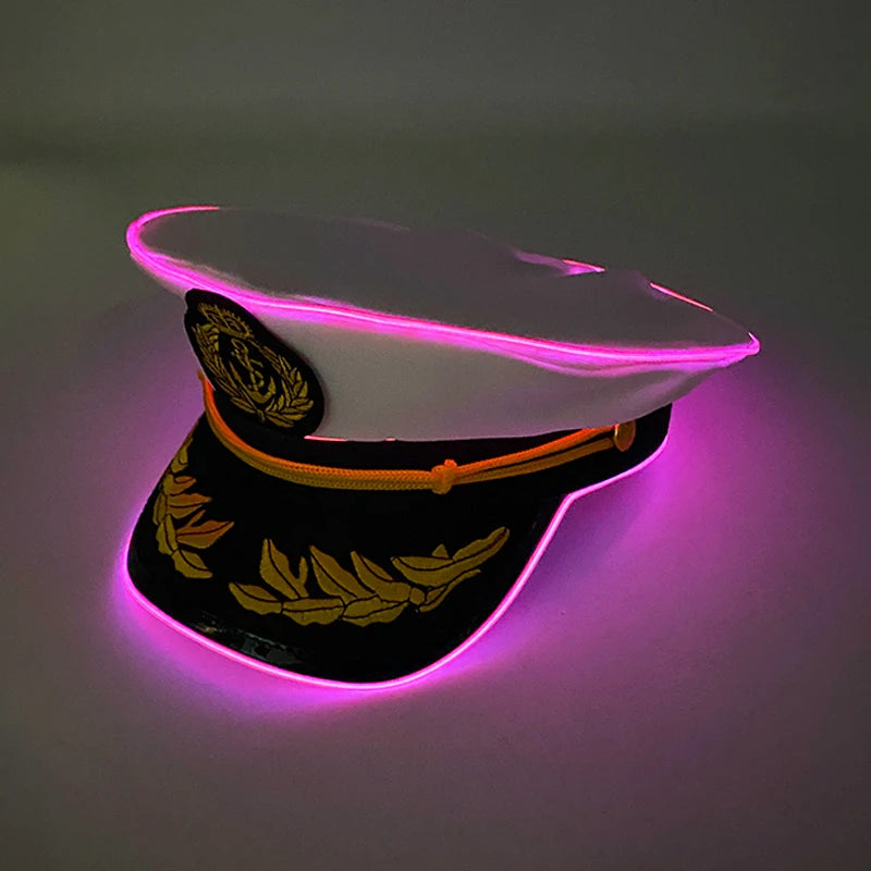 Hot Light Up Navy Hat LED Glowing Captain Cap For Men Women Masquerade Neon Sailors Hat Bar Club Cosplay Costume