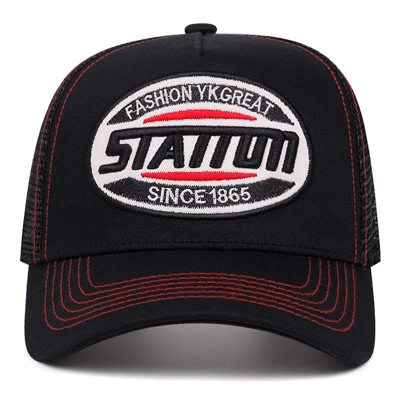 New Style Unisex Baseball Cap Classic STATION  Letter Pattern Mesh Cap Men and Women Breathable Streetwear Summer Trucker Hat