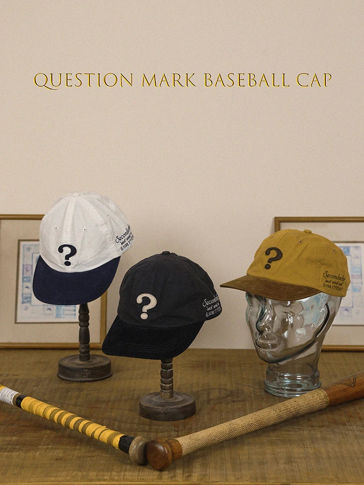 Second Order Question Mark Baseball Cap Vintage Embroidered 6 Panel Hat Adjustable Corduroy Brim Cotton Fitted Cap for Men Women